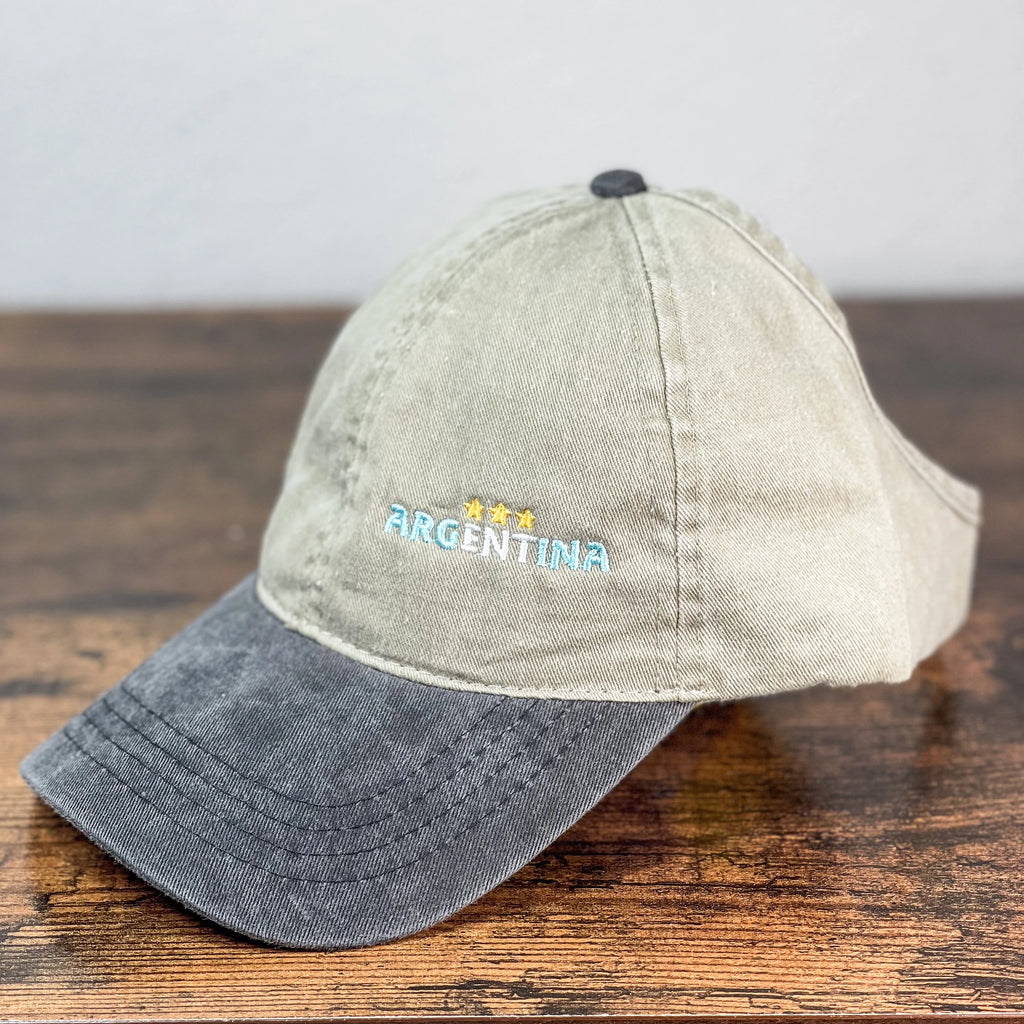 Women washed embroidery Argentina Ponytail cap