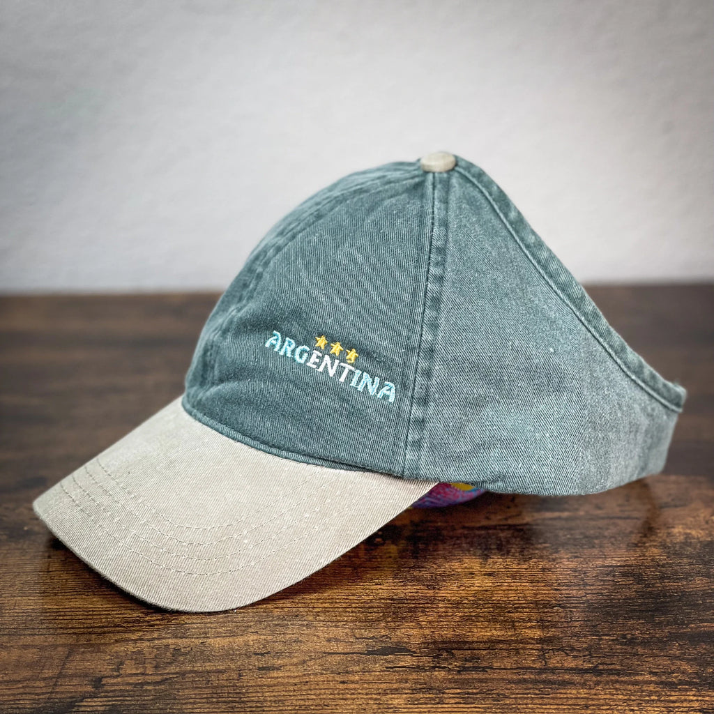 Women washed embroidery Argentina Ponytail cap