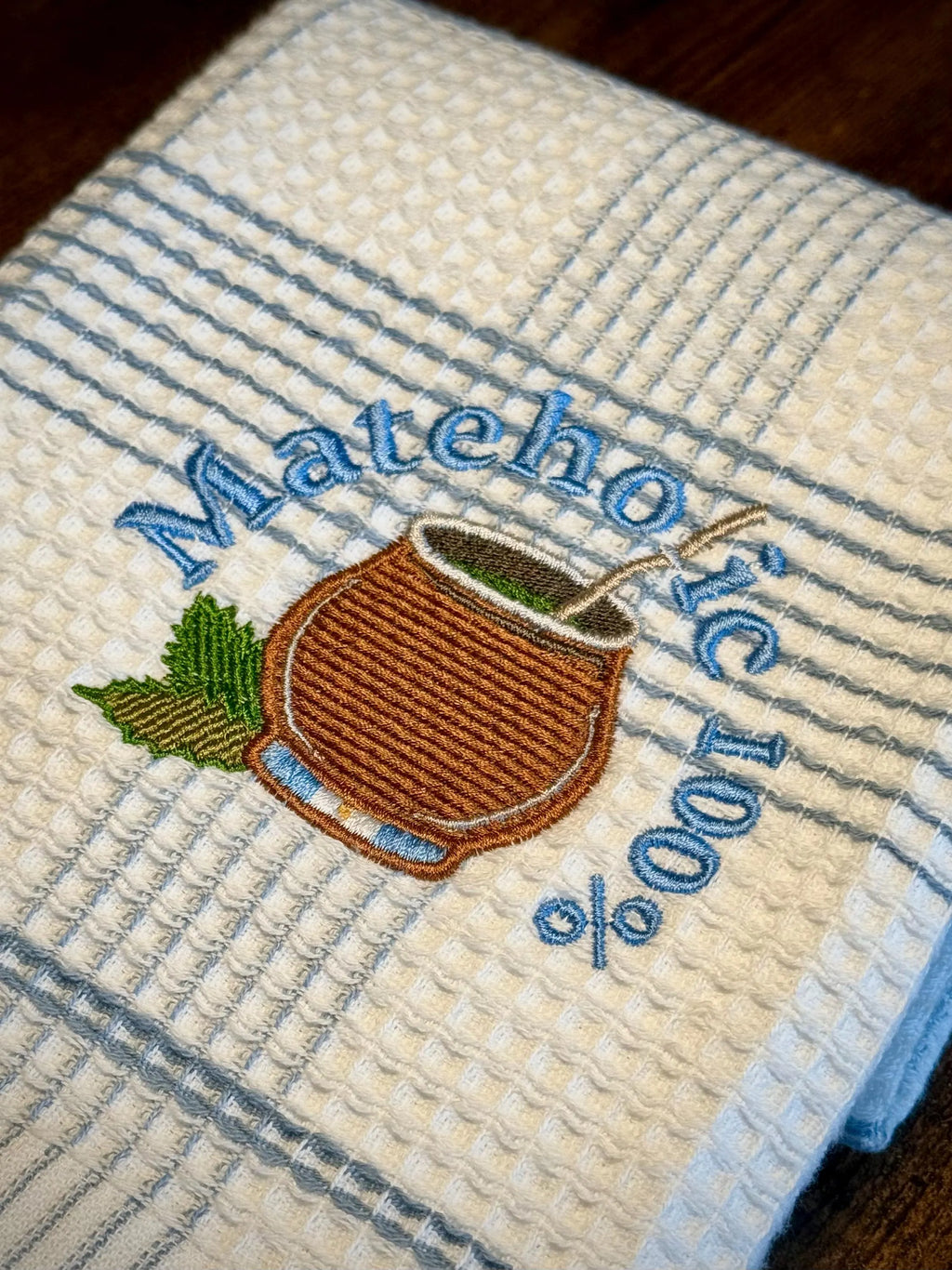 Mateholic 100% Embroidered Kitchen Towel – Argentine Mate Design with Flag Colors