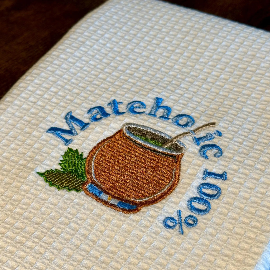 Mateholic 100% Embroidered Kitchen Towel – Argentine Mate Design with Flag Colors