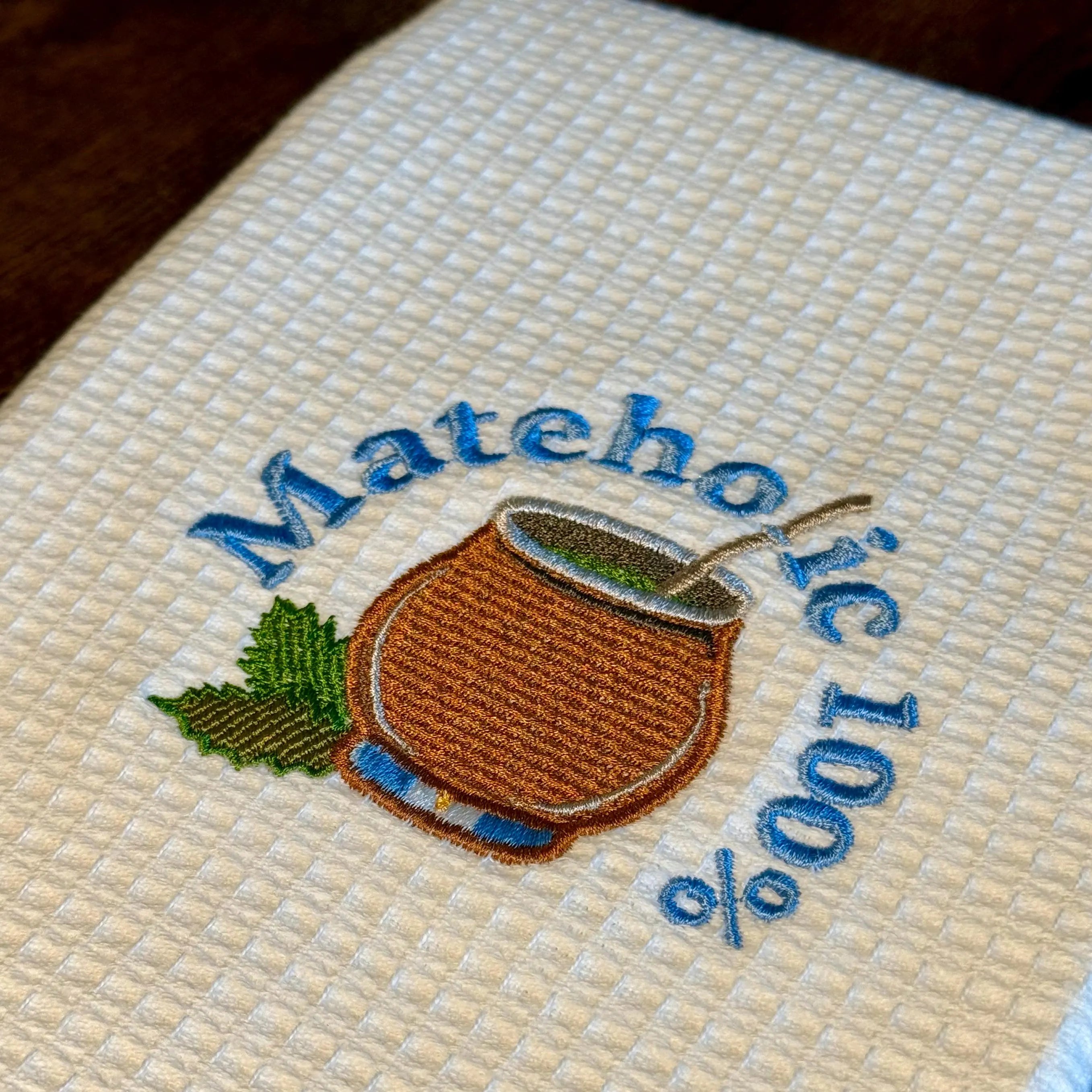Mateholic 100% Embroidered Kitchen Towel – Argentine Mate Design with Flag Colors